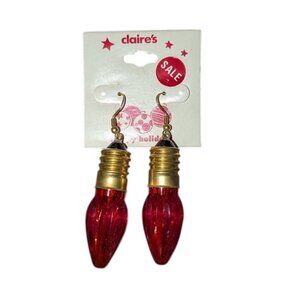 NEW Vintage Claire's Dangle Hanging Christmas Light Bulb Lights Earrings Set NWT